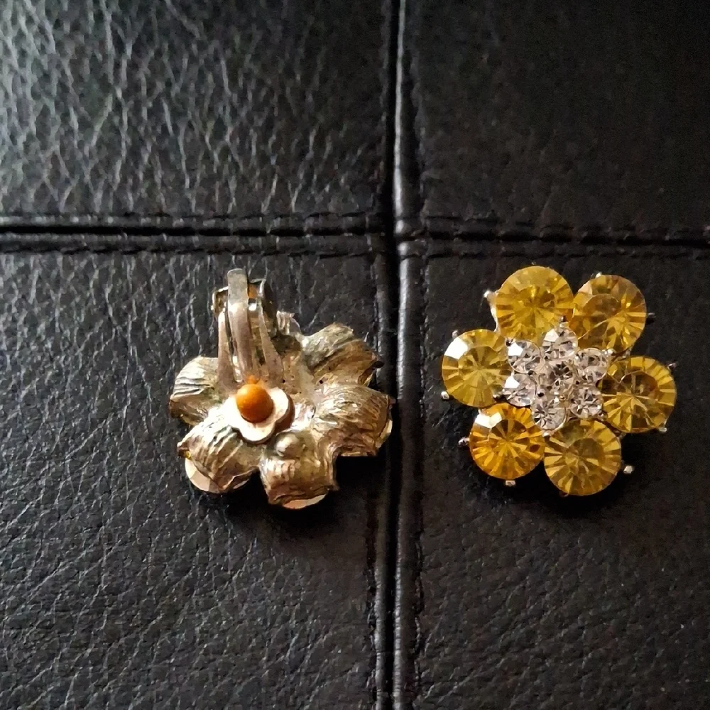 Gold and Silver Flower Stud Earrings